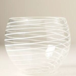 Anthropologie Arabesque Stemless Wine Glasses ~ White Swirl ~ Set Of 2